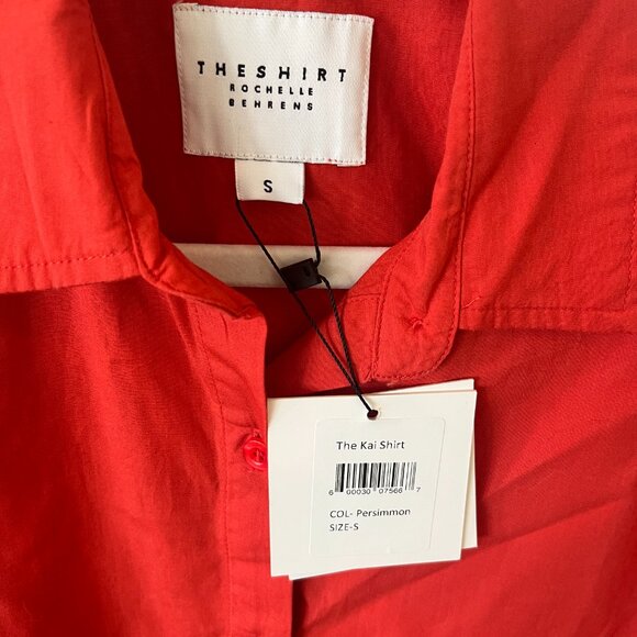 NWT The Shirt by Rochelle Behrens Short Sleeved Boyfriend Shirt in Persimmon - Picture 6 of 7